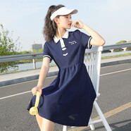 方糖姑娘初中生連衣裙少女夏裝日系新款學(xué)院風(fēng)修身JK服POLO領(lǐng)中長(cháng)款裙子 66360SC藏青色 L