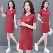 啄木鳥(niǎo)（TUCANO）連衣裙女歐洲站女中長(cháng)款2024夏裝新款韓版時(shí)尚洋氣小個(gè)子好棉t恤 磚紅 M 合適[80-95斤]