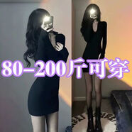 VEOX大碼胖mm純欲風(fēng)連衣裙女秋季設(shè)計感小眾辣妹拉鏈緊身長袖包臀裙潮 黑色 均碼 3XL .[建議135斤-145斤]