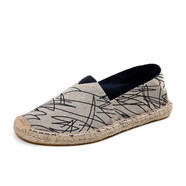 昌祥回力春夏季亞麻底男鞋草編鞋男帆布一腳蹬懶人漁夫鞋休閑中國風(fēng)麻布鞋 藍色 樹(shù)枝藍 35  偏小一碼