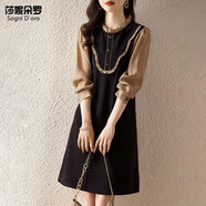 莎妮朵羅胖人大碼女裝2025春秋裝新品遮肚氣質(zhì)假兩件長(cháng)袖新款連衣裙18468 黑色 4XL 建議175-190斤穿著(zhù)