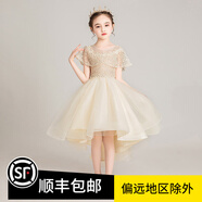 小咔衣濃小女孩公主裙女童花童婚禮蓬蓬紗兒童晚禮服主持人鋼琴演出服大童 香檳色前短后長 130