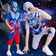 甜見(jiàn)童裝賽羅奧特曼衣服男童夏季運動(dòng)套裝奧特曼服裝兒童三件套帶鏡片 澤塔眼鏡款夏裝三件套 130