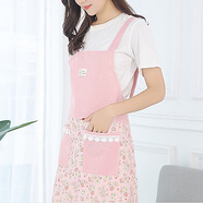 碎花圍裙女日系可愛ins小清新工作服男韓版棉麻布料透氣防水防油家用廚房做飯圍腰2021新款夏天薄款 粉色