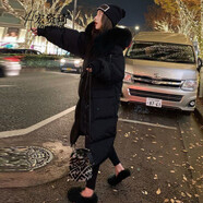 宏資琦羽絨棉服女中長(cháng)款2025冬季新款連帽棉衣女韓版寬松加厚棉襖膝外套 黑色 XL