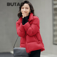 BUTAO羽絨服女短款新款外套女秋冬季保暖百搭韓版小個(gè)子面包服女裝 酒紅立領(lǐng) M