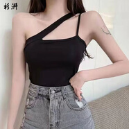 莫蓮娜吊帶背心帶胸墊新款時(shí)尚不規則斜肩交叉美背裹胸抹胸內搭外穿上衣 黑色 L 101-125斤