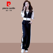 皮爾卡丹純棉運動(dòng)服休閑套裝女2025春秋新款連帽衛衣時(shí)尚直筒闊腿褲兩件套 黑白兩件套 L【建議100-110斤】