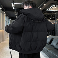 仕季羽絨服男女情侶潮牌外套新款冬季羽絨服加厚保暖防寒服青少年男裝 黑色（此款偏大，建議拍小一碼） XL