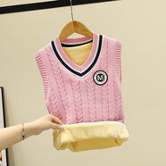 伴1號(hào)（BANYIHAO）兒童馬甲秋冬中大童針織背心男童女童棉春秋男女孩毛線衣馬夾坎肩 粉色加絨加厚 130
