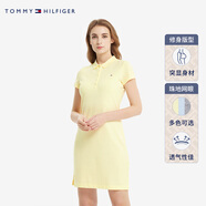 Tommy Hilfiger【透氣舒適】春夏女裝珠地網(wǎng)眼五?？坌奚盹@瘦POLO裙連衣裙 淡黃色ZP5 XL 推薦：120/130斤