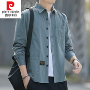 皮爾卡丹（pierre cardin）薄歀純.棉針織襯衫男長(zhǎng)袖春夏款青年工裝上班上衣七.分袖 6007長(zhǎng)款灰綠色 XL 65-75公斤
