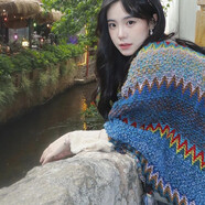 相伊戀人麗江披肩民族風(fēng)旅游針織圍巾女春秋季云南保暖斗篷草原披風(fēng)外套 海藍色 均碼【100cm*135cm，470克】