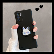 適用opporeno6手機殼6pro新款5g女r65g無邊框opρoreno半包帶支架曲面屏超薄硬殼 黑色硬殼+兔子支架 oppo reno6Pro