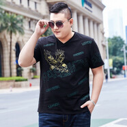 豪朗格（Haolangge）新款潮牌大碼男裝胖子短袖t恤加肥加大男簡(jiǎn)約時(shí)尚衣服肥佬體恤棉 TX092黑色 2XL (170-190斤)