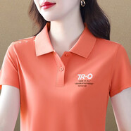 語(yǔ)縵冰絲翻領(lǐng)短袖t恤女運動(dòng)polo衫寬松顯瘦夏季女裝半袖上衣 夏-粉橙 L 85-105斤