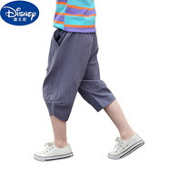 迪士尼（Disney）男童七分褲夏裝褲子亞麻男孩8大童褲7分褲兒童童裝棉麻PP哈倫褲 深灰色 110cm