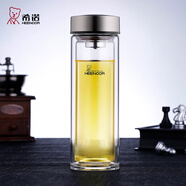 希諾（HEENOOR）雙層玻璃杯 便攜水杯帶蓋男女士商務(wù)辦公茶杯隔熱杯子 小熊款410ml加長(cháng)款