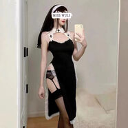 奈久留美甜心系修女巫制服火辣鏤空高開(kāi)叉性感修女服飾連衣裙cos角色扮演 黑色+吊帶wa 均碼