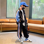 啾啾哈哈童裝男童套裝秋裝兒童拉鏈外套長褲春秋季款學生小男孩中大童衣服 黑色春秋款 150 碼 建議身高140cm左右