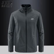 JEEP SPIRIT夾克男士春秋戶(hù)外運動(dòng)休閑彈力透氣速干寬松大碼男裝薄款外套男 WSS1882灰色 XL建議135斤左右