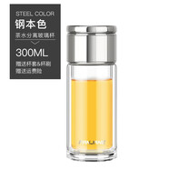 繁簡(jiǎn)雙層隔熱玻璃杯男女士網(wǎng)紅迷你小容量家用水杯高端便攜透明帶蓋茶水分離杯泡茶杯子定制LOGO 【鋼本色】300ml【帶杯刷杯套】