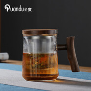 全度（Quandu)玻璃杯泡茶杯茶水分離帶蓋花茶杯加厚大容量耐熱水杯 木把243
