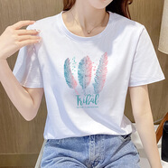盛賽熙純棉短袖T恤女新款夏天寬松版女裝氣質(zhì)百搭半袖上衣女士女裝t恤 白色三羽毛 XL 建議125-140斤