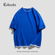 Cebrodz法國 短袖T恤男夏季新款寬松體恤vintage純色打底衫克萊因藍上衣 彩藍色 M