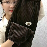 素沁仁加絨加厚燈芯絨休閑褲女2025秋冬女裝新款顯瘦哈倫寬松休閑運(yùn)動(dòng)褲 不加絨咖啡色 M 建議95-100斤