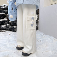 森女部落原創(chuàng  )萌趣貓咪設計感休閑褲加絨長(cháng)褲新款秋冬女裝 白色（單件） 單件 L