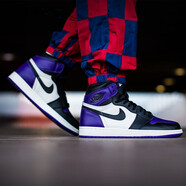 耐克（NIKE）AIR JORDAN 1男女鞋情侶款A(yù)J1高幫籃球鞋 555088-575441-501黑紫腳趾 38.5