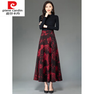 皮爾卡丹針織2025新款a字半身裙女秋冬中長(cháng)款肥mm毛呢高腰大I碼格子大I碼 大紅花 L 110-120斤