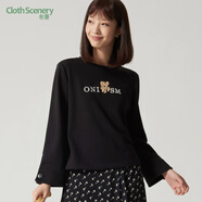 布景圓領(lǐng)衛(wèi)衣女春季新品簡約純色字母印花寬松長袖上衣 黑色 L