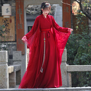 卡輯原創(chuàng)漢服女中國風(fēng)春秋季古裝蕾絲繡花過年款仙氣齊腰襦裙新款 月嬋紅色全套 M