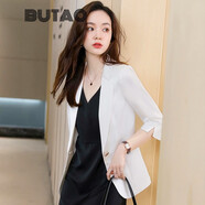 BUTAO小西裝女外套夏季新品白色百搭中袖西服套裝裙時(shí)尚兩件套 單件白色中袖西裝 XN9951 L