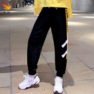 咚憬 韓版寬松爵士舞現代舞蹈練功服T恤套裝女學(xué)生街舞嘻哈廣場(chǎng)舞服裝 黑黃褲子 M