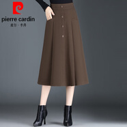 皮爾卡丹（pierre cardin）高腰字百褶裙女2025秋冬新款洋氣半身裙子中長款遮胯顯瘦傘裙針 咖色【毛呢秋冬款】 L (110~119斤左右)