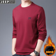 吉普（JEEP）衛(wèi)衣男2025年春秋季新款圓領(lǐng)休閑棉質(zhì)大碼寬松套頭長袖T恤男裝潮 紅色加絨款 4XL(建議201-215斤)
