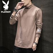花花公子（PLAYBOY）長(cháng)袖t恤男春秋季新款韓版衛衣男潮流百搭上衣男中高領(lǐng)打底衫男裝 8062卡其 M