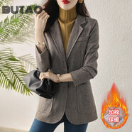 BUTAO女裝小西裝女外套秋冬休閑韓版毛呢加厚小個(gè)子通勤職業(yè)西服 咖啡色-加棉 M
