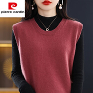 皮爾卡丹（pierre cardin）春秋新款圓領(lǐng)馬甲坎肩女搭配襯衣穿無(wú)袖毛衣針織背心女坎肩內搭高 磚紅色 M
