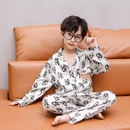 賓果鴨男童冰絲睡衣套裝春秋季長(zhǎng)袖薄款中大兒童韓版空調(diào)服夏季家居服潮 口袋字母熊長(zhǎng)袖 110cm