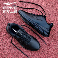 鴻星爾克男鞋冬季皮面防水跑步鞋男款休閑鞋黑色鞋子男士跑鞋紅星運動(dòng)鞋男 4207正黑 43