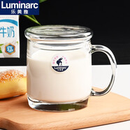 樂(lè )美雅 鋼化玻璃杯泡茶杯牛奶杯微波爐水杯家用帶把耐熱茶杯早餐麥片杯 諾卡+透明玻璃蓋380ml1只