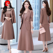 皮爾卡丹（pierre cardin）時(shí)尚套裝女2025春秋季韓版洋氣減齡顯瘦小西裝外套連衣裙套裝潮針 咖啡色套裝裙 XXL