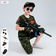 赤尹童裝男童夏裝兒童迷彩服套裝夏季軍訓(xùn)服3-6歲小孩衣服棉9-12帥氣 軍綠（兩件套+大Q手套墨鏡帽子） 150 建議身高1.4米左右