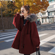 艾珠兒 工裝棉服女2020冬季新款女裝ins港風(fēng)韓版寬松加厚加絨棉衣派克服小矮個(gè)子冬季外套 酒紅色 S