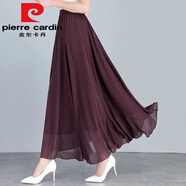 皮爾卡丹（pierre cardin）2025新款雪紡半身長裙女夏季高腰沙灘裙子跳舞半截大擺裙子a字 紫紅色雪紡【腰圍1尺8到3尺】 180度裙長90厘米適合高166-175【