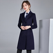 芭妃婭職業(yè)裝毛呢外套女中長(zhǎng)款黑色酒店工裝銀行工作服呢子大衣女冬加厚 892藏青色 XXXL